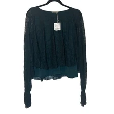 Zara Lined Lace Long Sleeve Lace Flounce Top Sz L Oversized See Through Sleeve