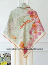 70% Cashmere & 30% Silk Wrap Scarf Nature Print Double Face Print Shawl 53"