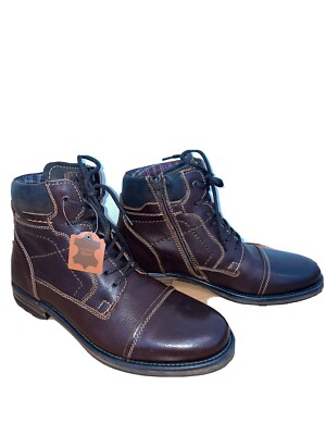 AM SHOE Lace Up Boots Genuine Leather Shoe Boots - Brown - Size 44
