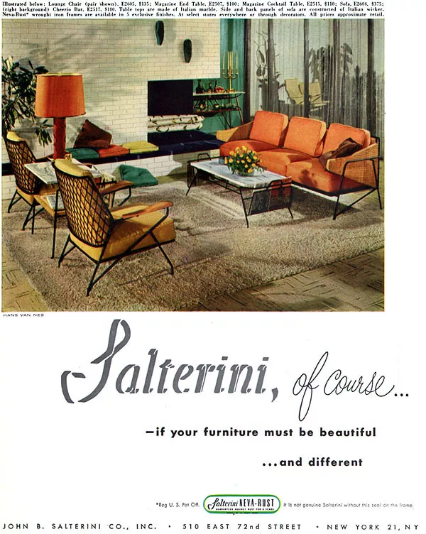Salterini Furniture MAGAZINE TABLES Lounge Chairs CHEERIO BAR 1951