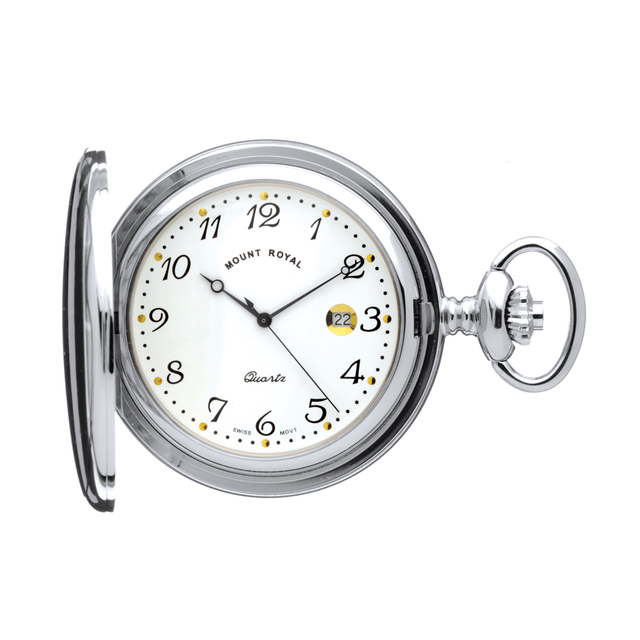 Chrome Plated Half Hunter Pocket Watch by Mount Royal Model No. B26
