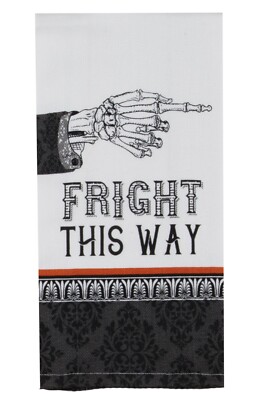 Kay Dee designs kitchen tea towel Halloween Fright this Way skeleton hand H6091