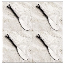 New Designer Tree Branch Butter or Cheese Spread Black & Silver Knife Set Of 4 