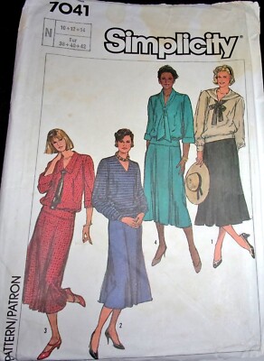 Vtg 1980s Butterick Pattern 7041 Tunic Top & Tie & Gored Maxi Skirt 10-14 Uncut