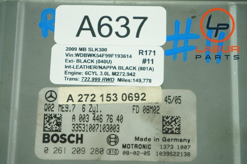 +A637 MERCEDES 05-10 CLK350 E350 SLK280 SLK300 SLK350 ENGINE CONTROL MODULE UNIT - Picture 5 of 5