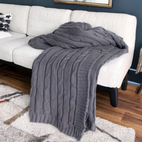 Light Gray Knitted 100% Cotton Throw Blanket - 第 2/6 張圖片