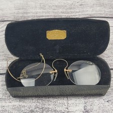 Antique Eyeglasses with Case Spectacles Nose Pinch with Ear Loop
