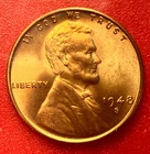 1948-S Lincoln Wheat Cent Penny GEM RED BU From an Original Bank Roll