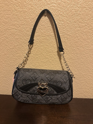 Vintage Juicy Couture Black Leather Bag Top Handle Shoulder handbag Purse Y2K