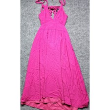 Lulus Magenta Pink V-Neck High-Low Maxi Dress with Pockets Size Large