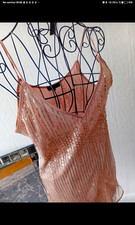 Love & Other Things Pink Sequin Mesh V-Neck Lined Midi Slip Dress Size 10