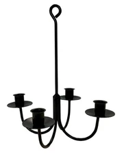 4 ARM WROUGHT IRON CANDLE CHANDELIER - Handcrafted Rustic Hanging Taper Holder