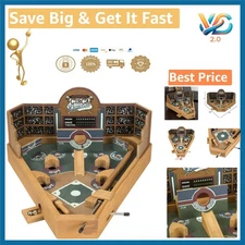 Hey Play Baseball Pinball Tabletop Game Wooden Retro Classic for Kids & Adults