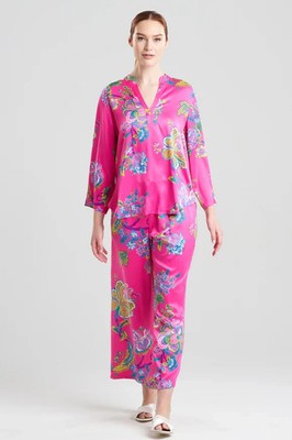 Natori Festival Pajamas 2 PC Set Women's M Fuchsia Floral Print Satin $88 NWT