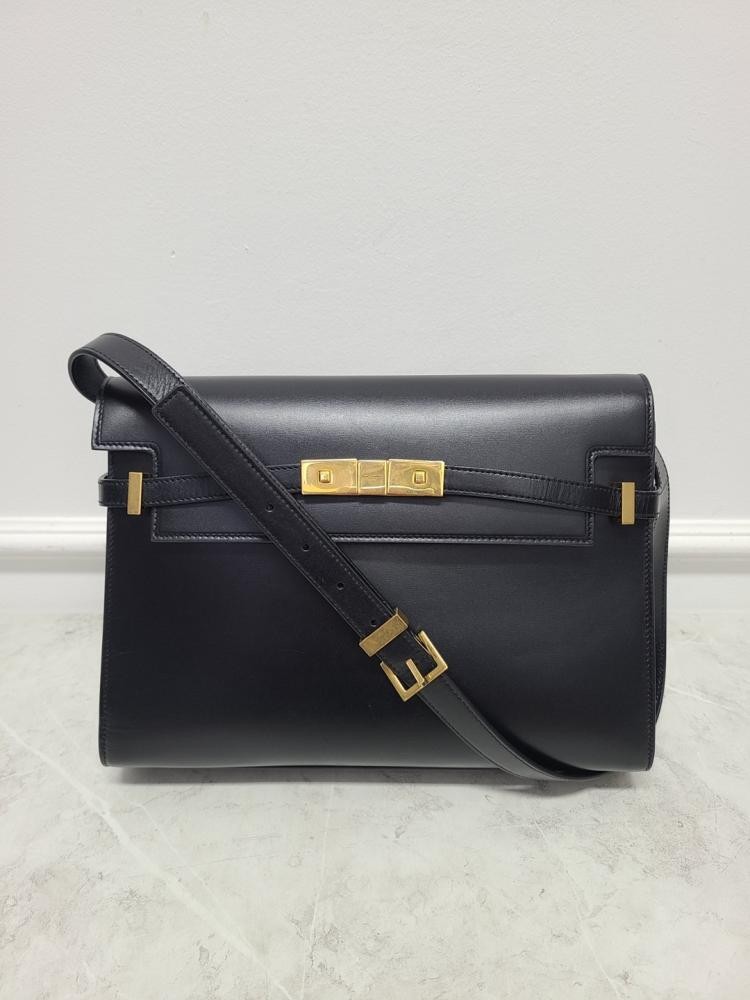 Borsa a tracolla Saint Laurent nera tono oro Manhattan media con scatola 105289822