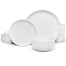 Ceramic Dinnerware Set, 12-Piece Service for 4, Soup Bowls (31.5 oz), Salad P...