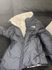 The North Face Reversible Fleece Puffer Jacket Girls Small 7 8 Blue Gray