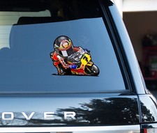 Barry Sheene cartoon decal motorbike rider world championship time trials etc.
