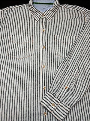 Arnold Zimberg Mens Button Front Long Sleeve White Black Stripe Shirt X Large XL