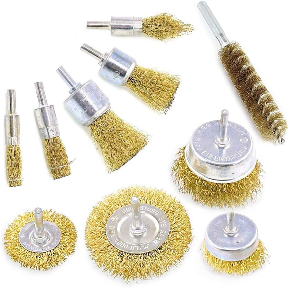 Wire Brushes Drills Set 10 Pcs,Brass Coated Wire Brush Wheel, Cup Brush