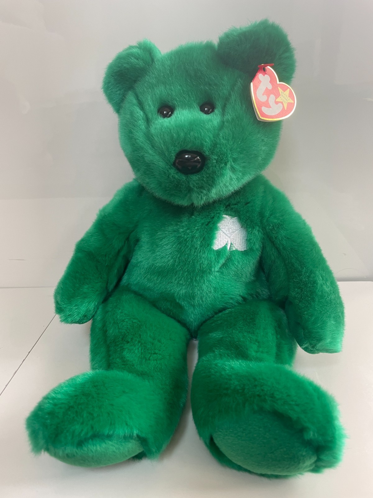 TY Beanie Buddy Green Irish Bear with Shamrock 09309 14"" TALL ****NEW
