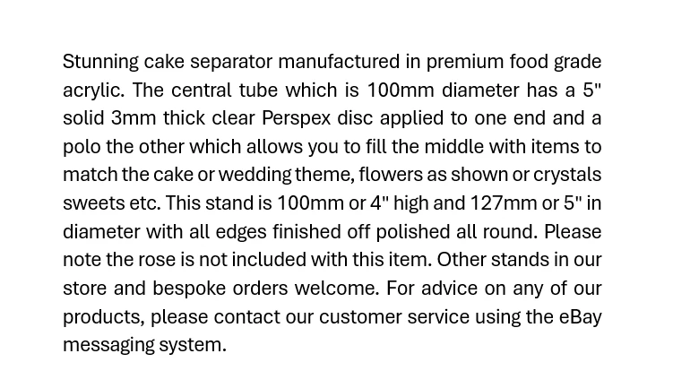 Cake Separator Display Stand Wedding Cake Round Clear Acrylic Perspex Fillable - Image 4 of 4