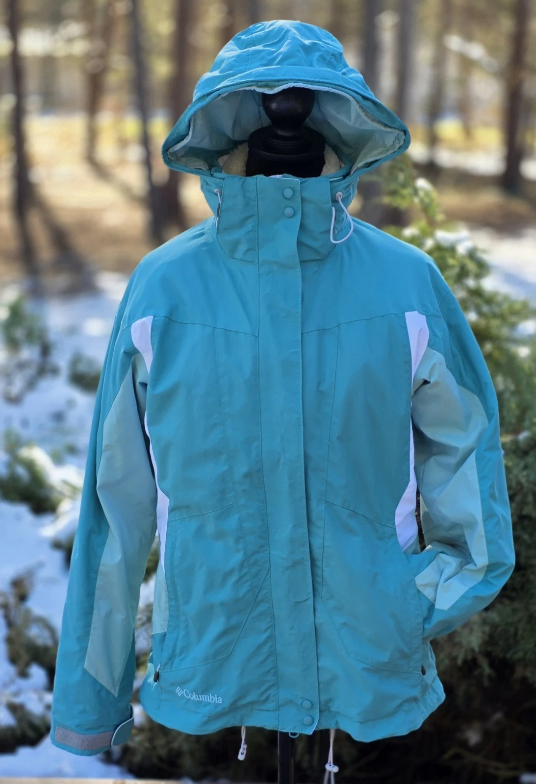 Columbia Womens 3-in-1 Interchange Jacket Teal Blue Omni-Tech Ski Snow Small