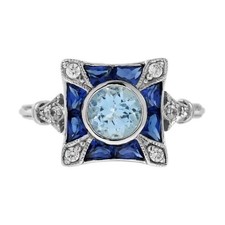 3.2Ct Art Deco Lab Created Aquamarine Diamond Wedding 14K White Gold Finish Ring
