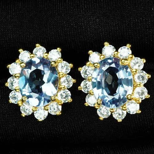 Graceful Color Change Alexandrite 6.45Ct 925 Sterling Silver 24K Gold Earrings