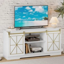 Farmhouse TV Stand with Storage Cabinets & Sliding Doors for 65/60/55 Inch TVs