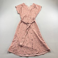 Monteau Los Angeles A Line Dress Womens Large Dusty Rose Floral Stretch Belted