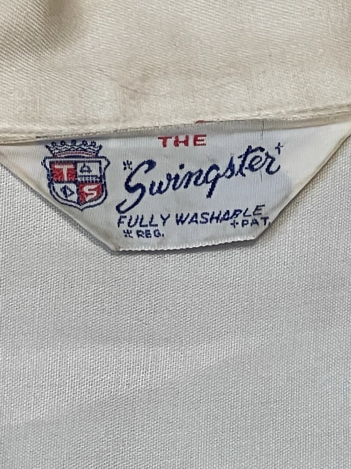 Vintage SWINGSTER BOWLING ROCKABILLY LOOP COLLAR CHAIN STITCH GABARDINE SHIRT L - Image 3 of 4