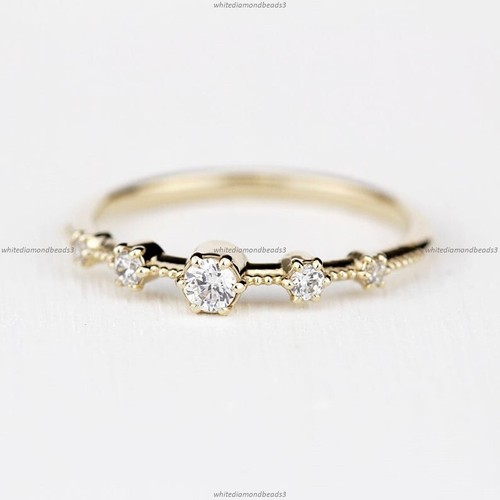 Delicate Band Fine Anniversary Ring 14k Yellow Gold Natural Diamond - Picture 3 of 6
