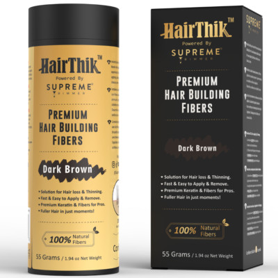 HairThik Hair Building Fibers, 55g, Fuller Looking Hair | Dark Brown HFR/55DB