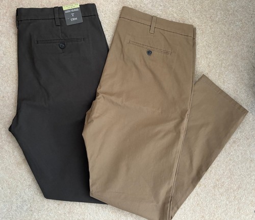M&S MENS 2 PACK PAIRS DARK GREY & BEIGE SLIM FIT CHINOS Waist 38” Leg 31” Bnwt