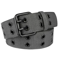 Men Double Prong Belt Holes Silver Rivet Nylon Big and Tall Plus Size To 71inch