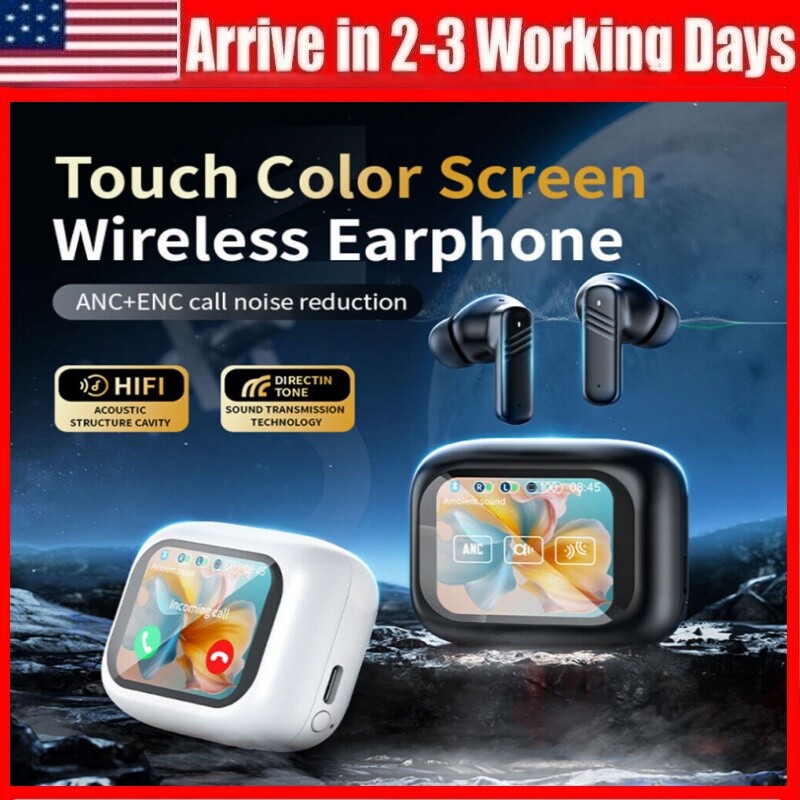 Bluetooth Earbuds TWS Wireless LCD Touchable Screen Headphones Earphone Headset-image