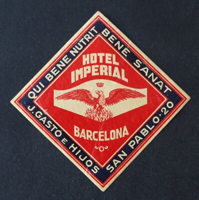 Old label HOTEL IMPERIAL Barcelona Eagle Spain suitcase luggage label 4