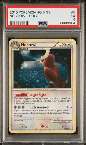 Pokemon Noctowl Holo - HeartGold SoulSilver - 8/123 - PSA 5