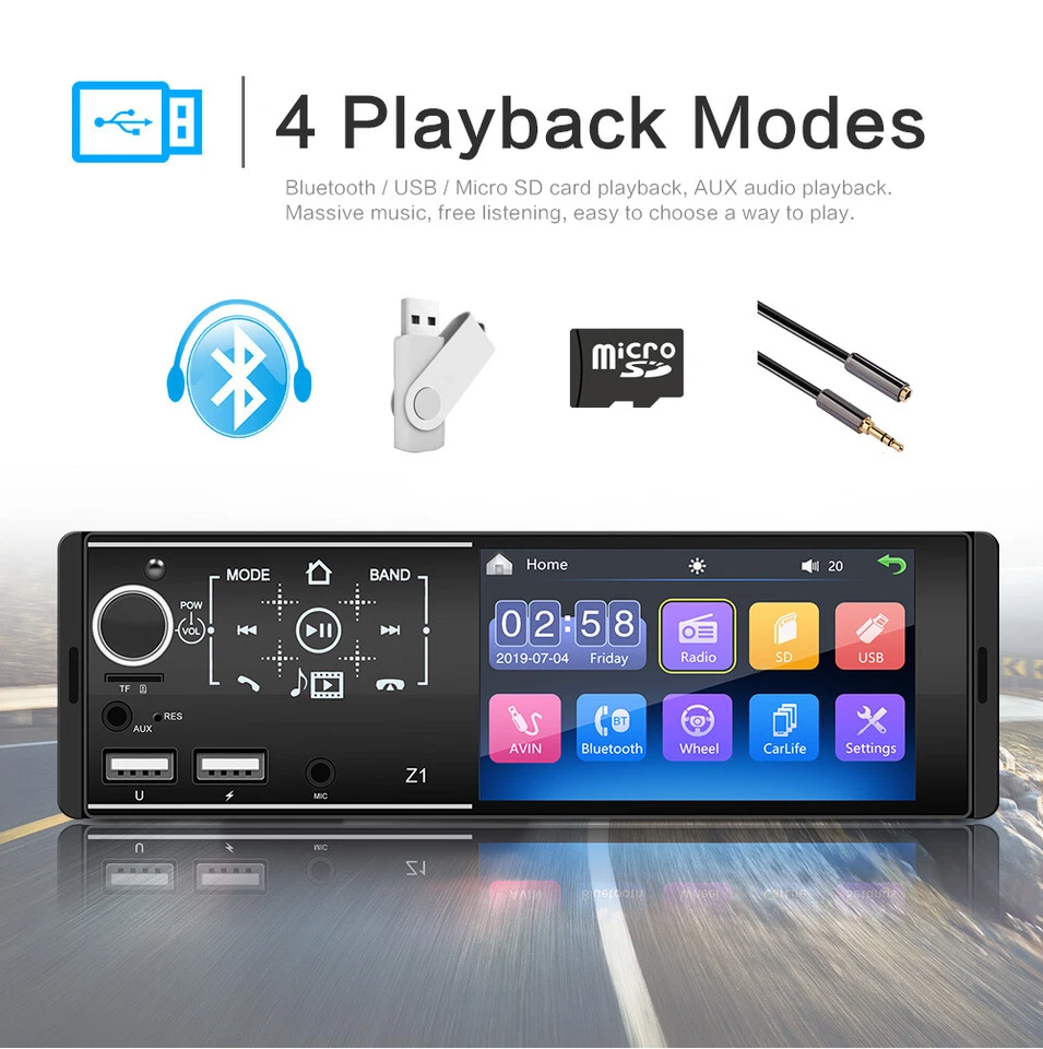 Single 1DIN 4.1Inch Bluetooth Car Full Touch Screen FM Stereo Radio MP5 Player - Image 4 of 4