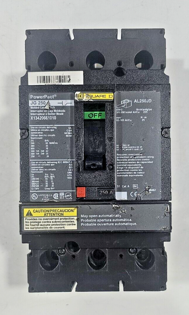 Square D PowerPact JG250 X13420661010 250A 600V 3 Pole Molded Case