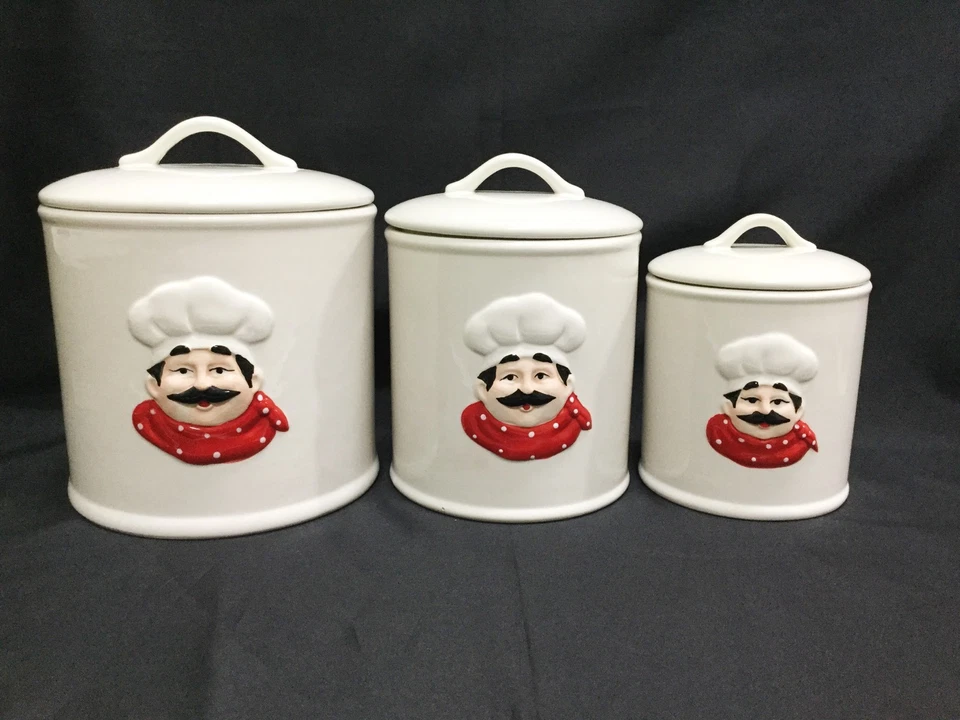 New Sealing Ceramic “Chef” Canisters Set of three (188-8001) - Image 3 of 4
