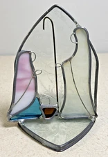 Stained Glass Nativity Manger Mary Joseph Standing Christmas Shelf Decor Vintage