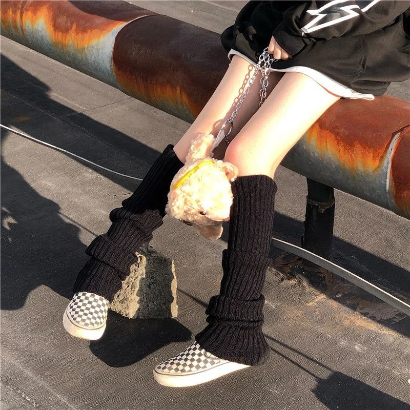 Black Elastic Leg Warmer - Gothic Punk Slim Leg Warmers Women Cool Outdoor  Socks