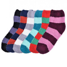 6 Pairs Women Soft Slipper Cozy Fuzzy Stripe Slipper Plush Winter Socks 9-11