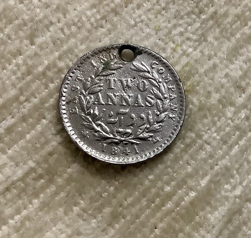 East India Company ~ Two Annas coin 1841 ~ India Queen Victoria (holed) - Picture 2 of 4