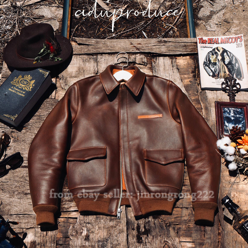 Short Style Head Layer Cowhide Flight Jacket A-2 Men
