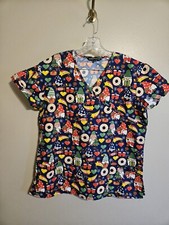 Cassandra O Womens Gnomes Donuts W/ Pockets Christmas Scrub top SIZE Medium