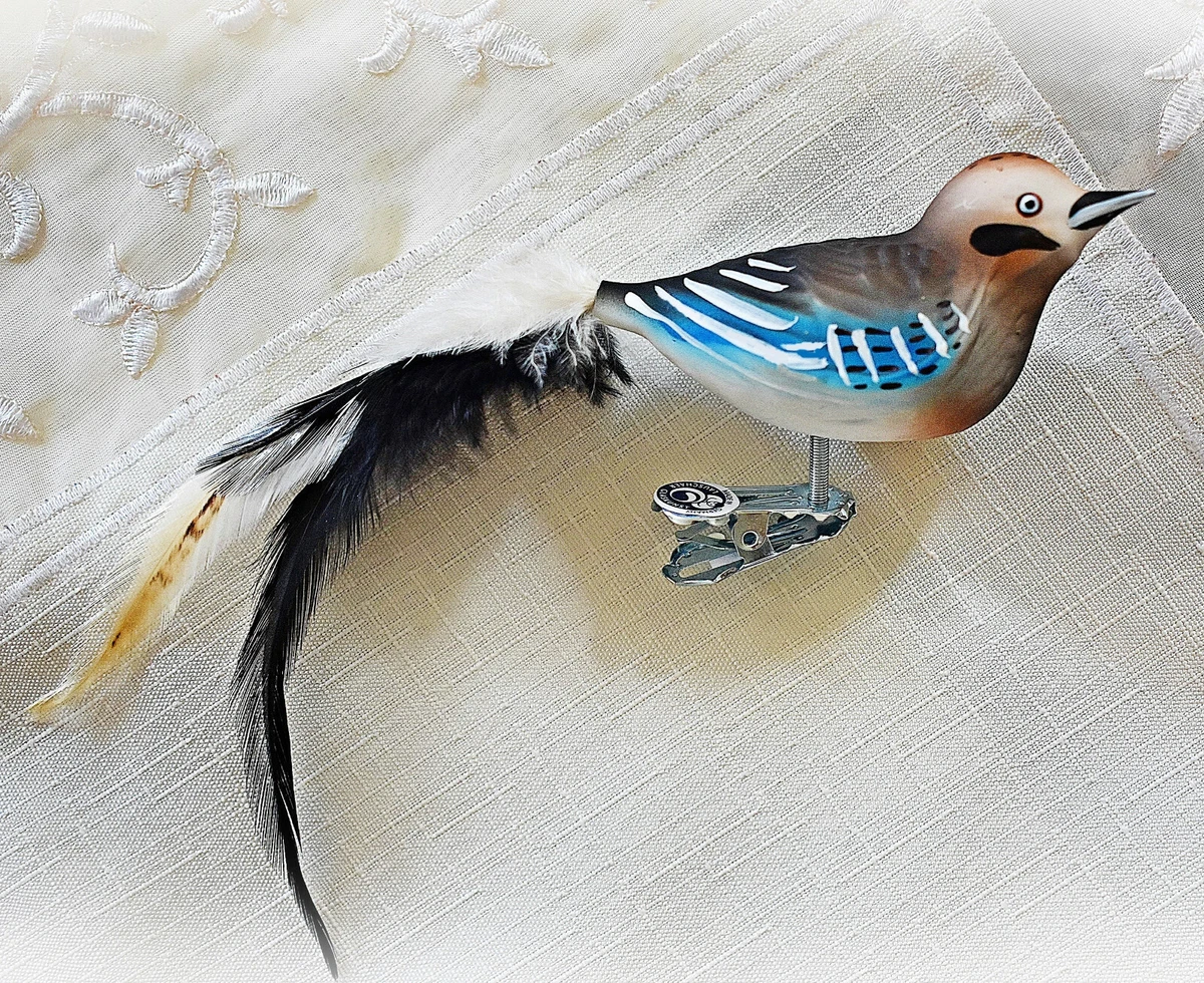 Bijou Noël Lauscha Verre Peinture à la Main Oiseau Chouette