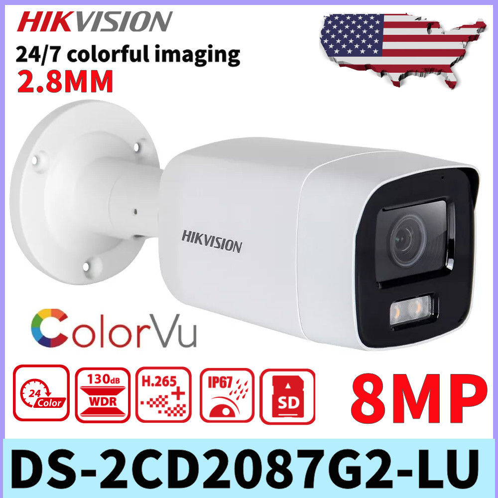 NEW hikvision DS-2CD2087G2-LU 8MP ColorVu AcuSense Bullet PoE MIC IP67 IP Camera